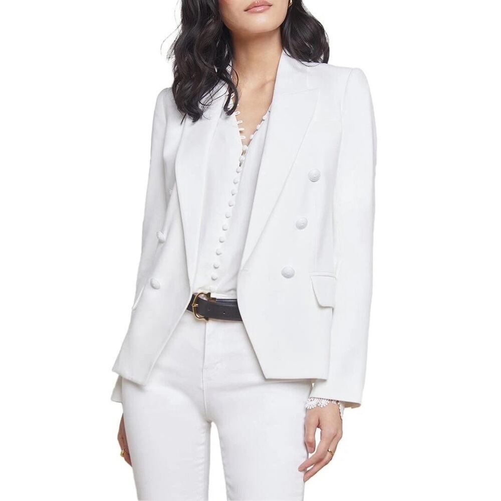 $675 L'AGENCE Kenzie Double Breasted Blazer WHITE WHITE Tailored Classic Size 12